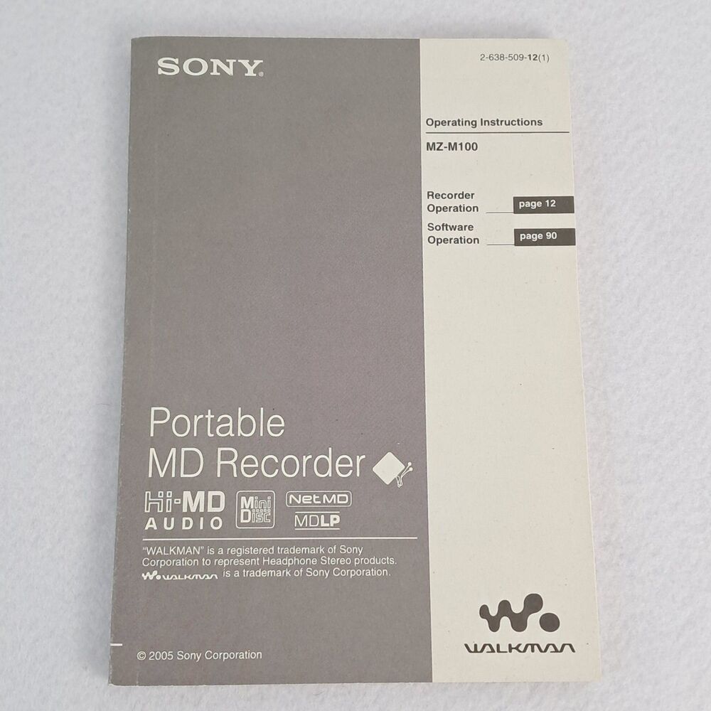 Sony Walkman MZ-M100 Mini Disc Recorder Manual
